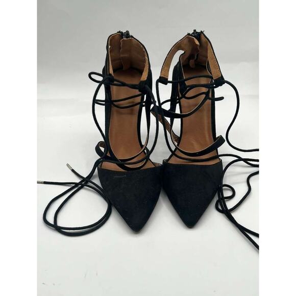 Charlotte Russe Women’s Black Lace-Up Pointed Toe Stiletto Heels Size 8 Used 4" - Picture 3 of 9